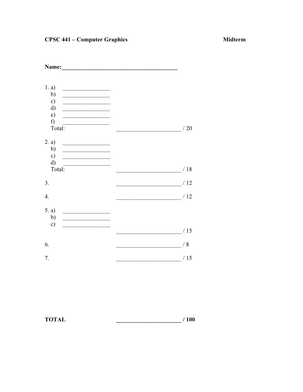 CPSC 441 Computer Graphics