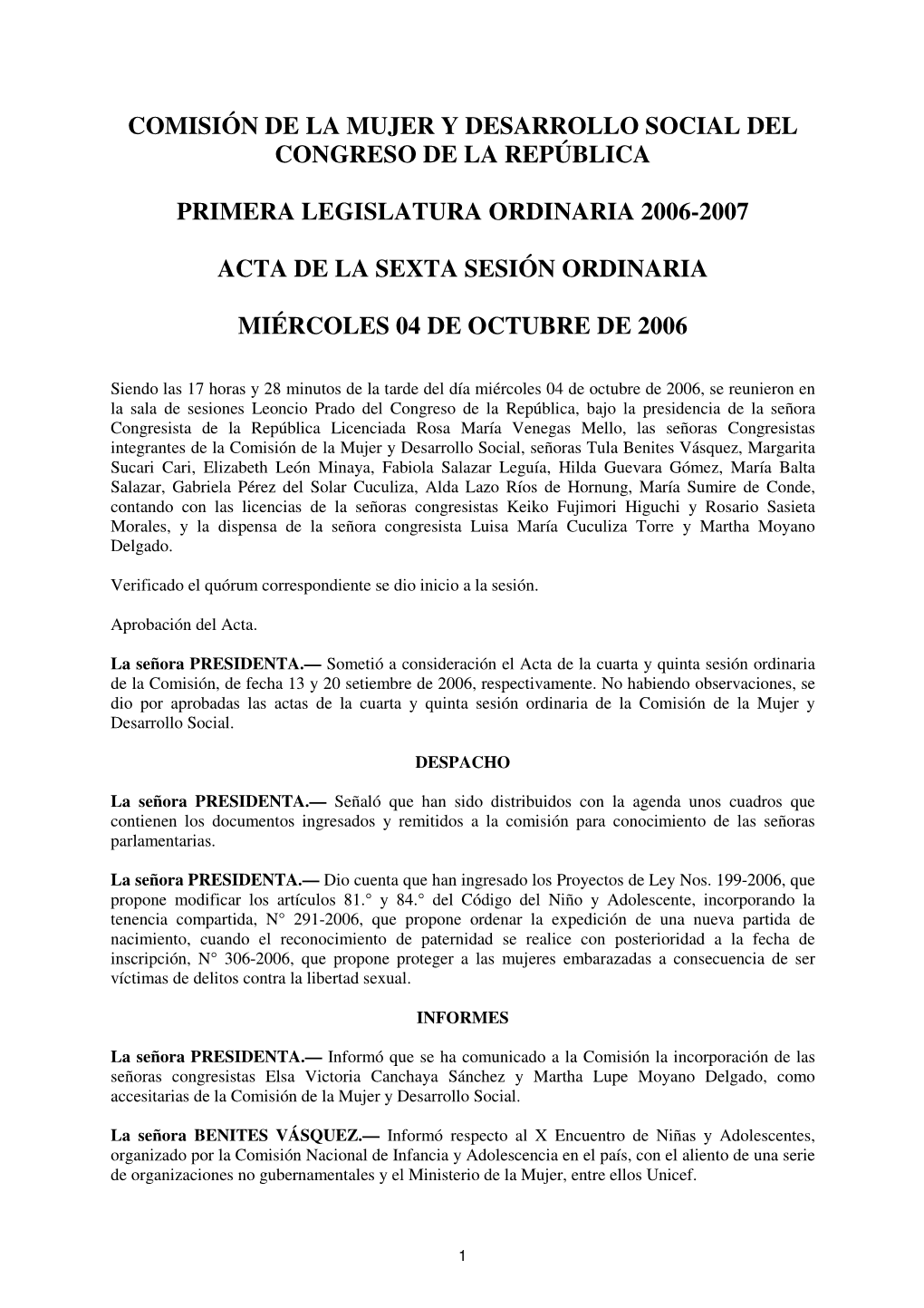 Comisión De La Mujer Y Desarrollo Social Del Congreso De La República