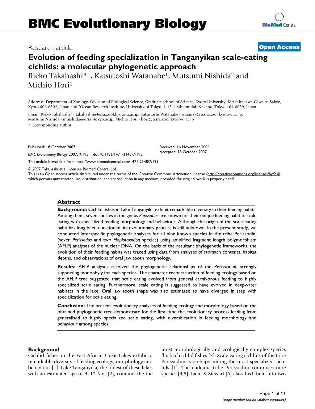 Evolution of Feeding Specialization in Tanganyikan Scale-Eating Cichlids
