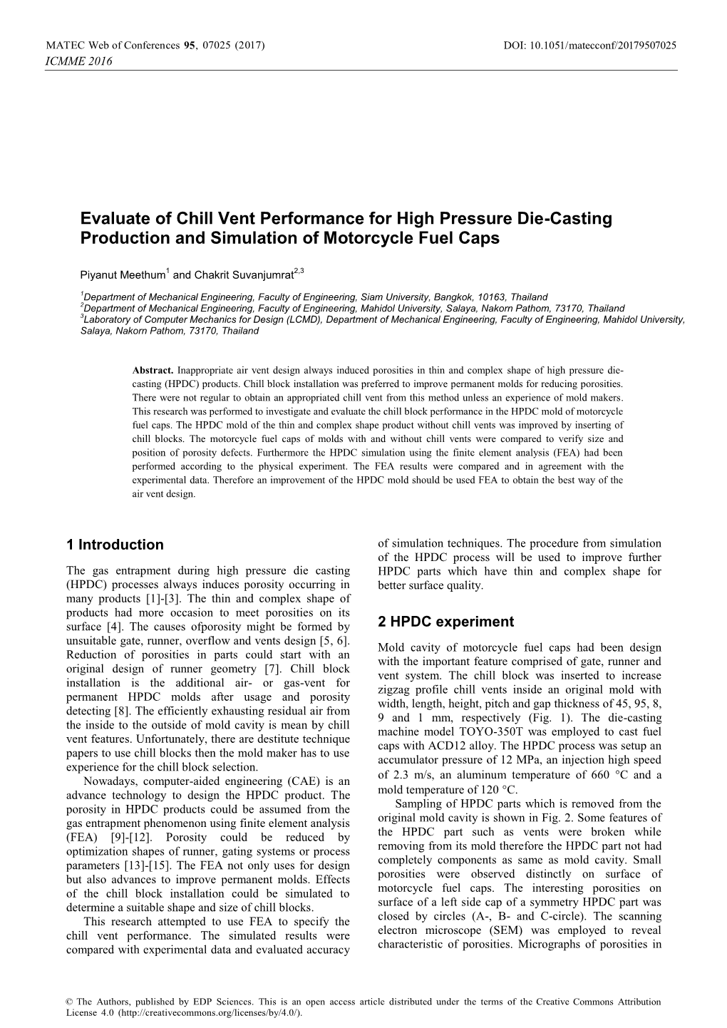 Evaluate of Chill Vent Performance for High Pressure Die-Casting Production and Simulation of Motorcycle Fuel Caps