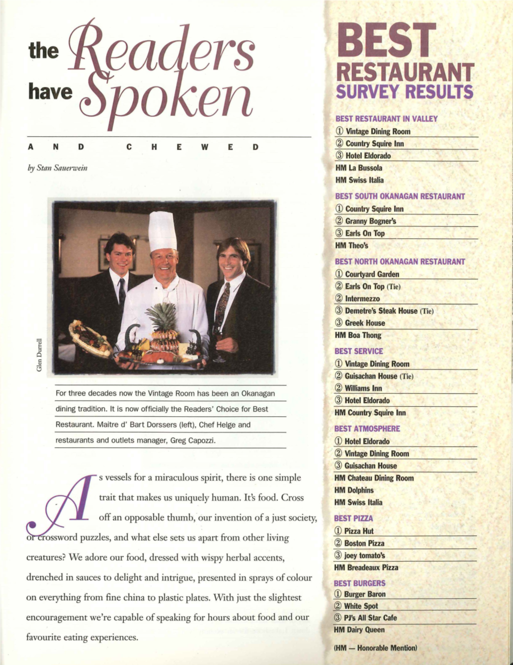 1995 Fall Best Restaurants