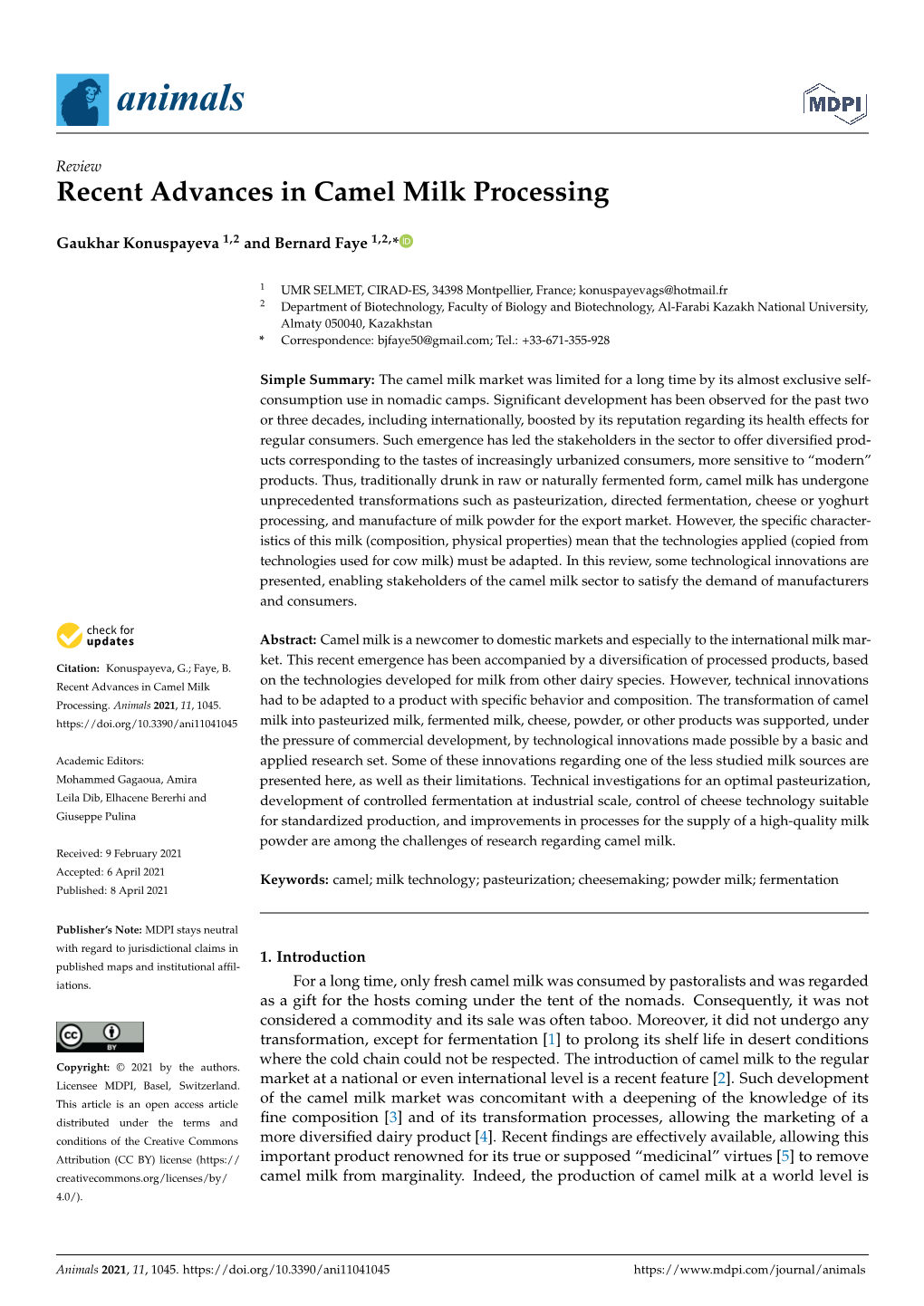 Recent Advances in Camel Milk Processing