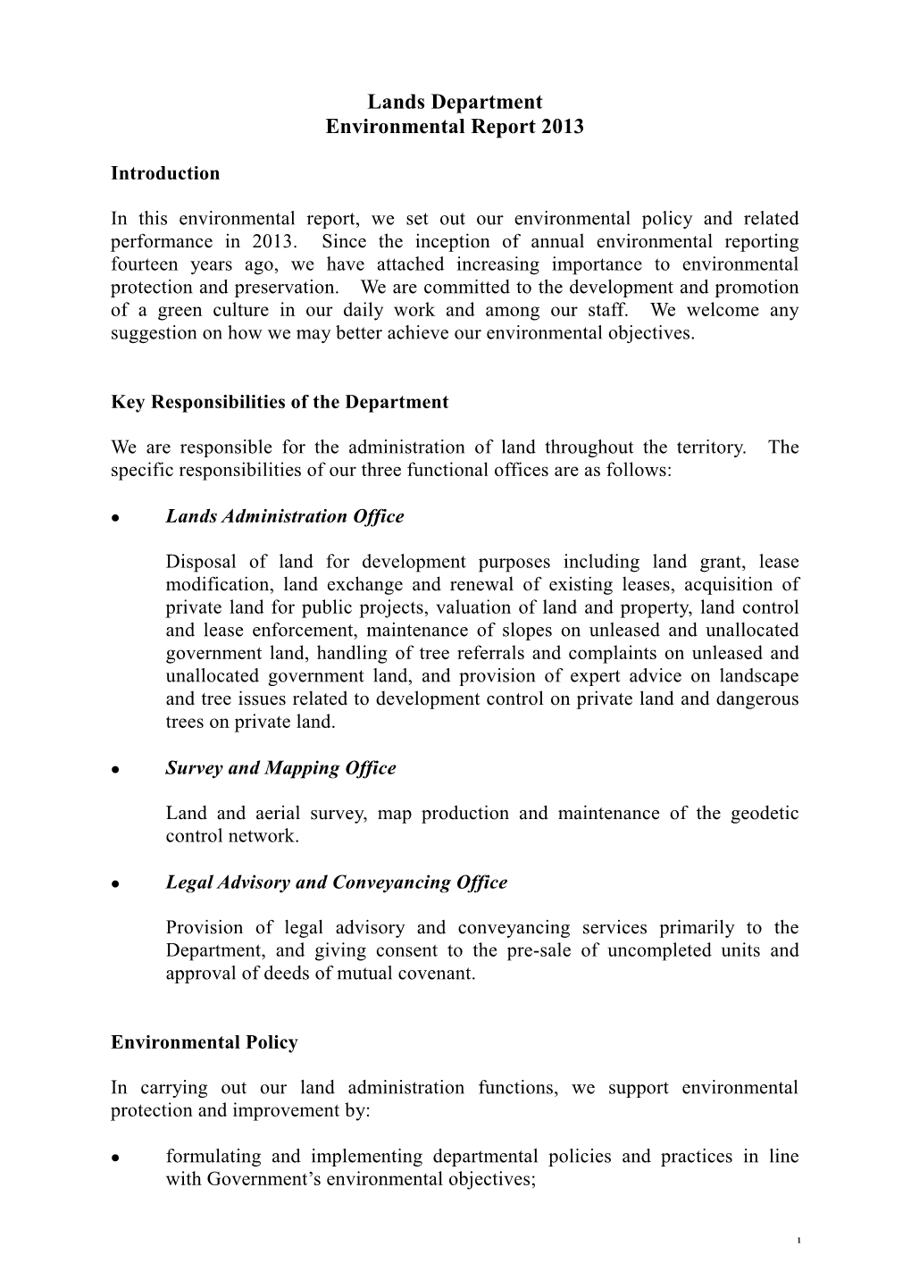 Lands Department Environmental Report 2013