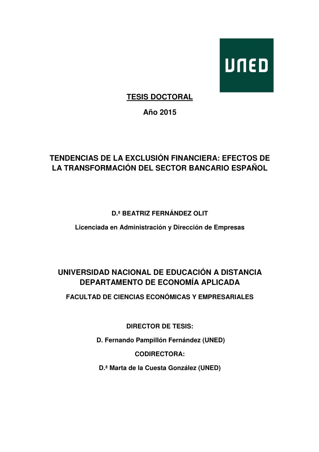 TESIS DOCTORAL Año 2015 TENDENCIAS DE LA EXCLUSIÓN