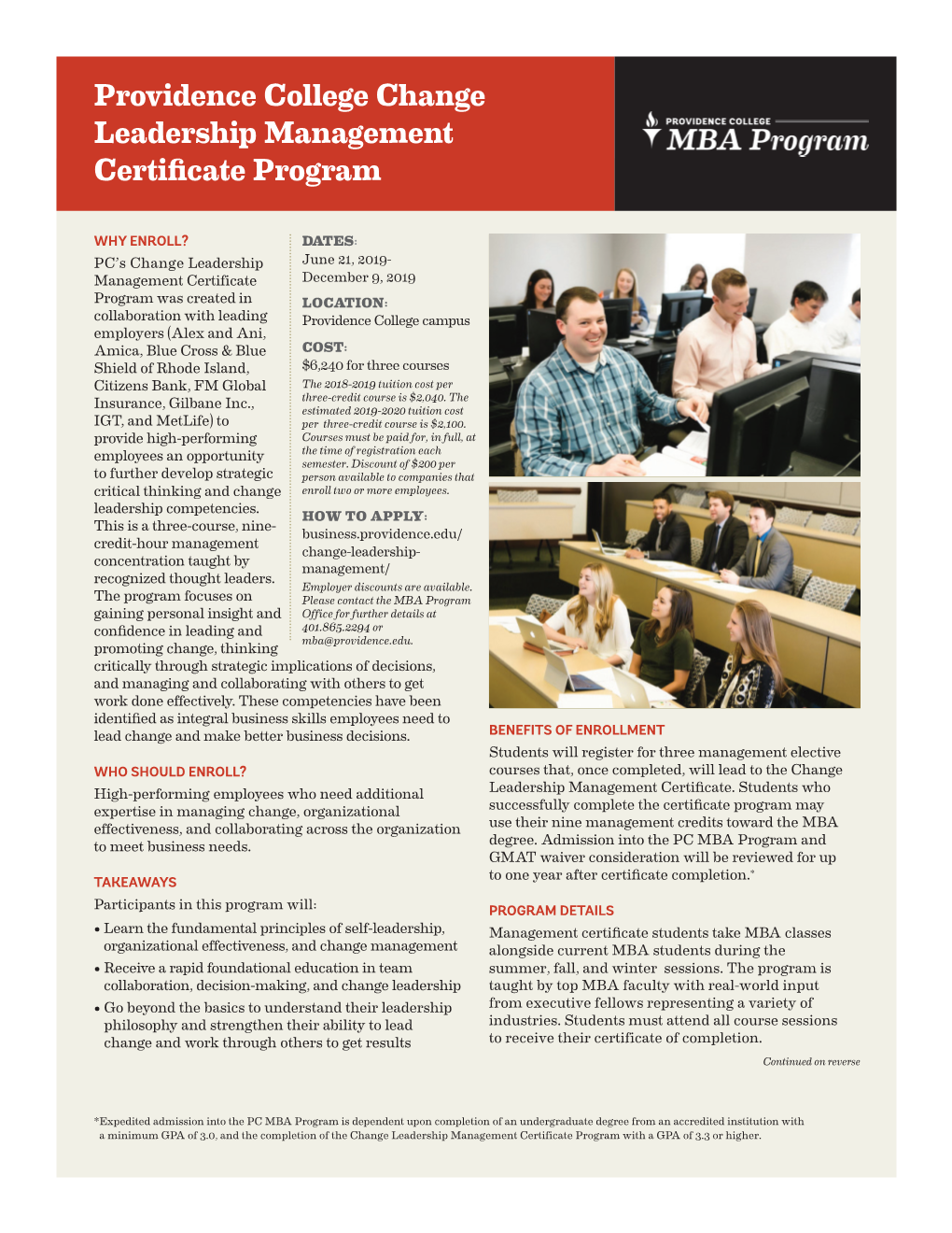 Providence College Change Leadership Management Certificate Program