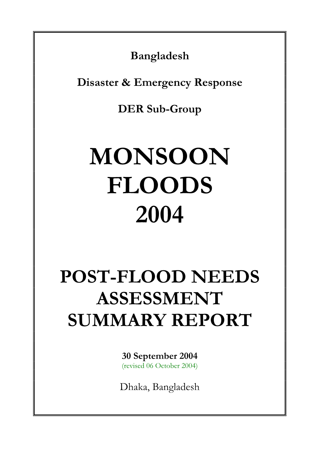 Post-Flood Needs Assessment Summary Report