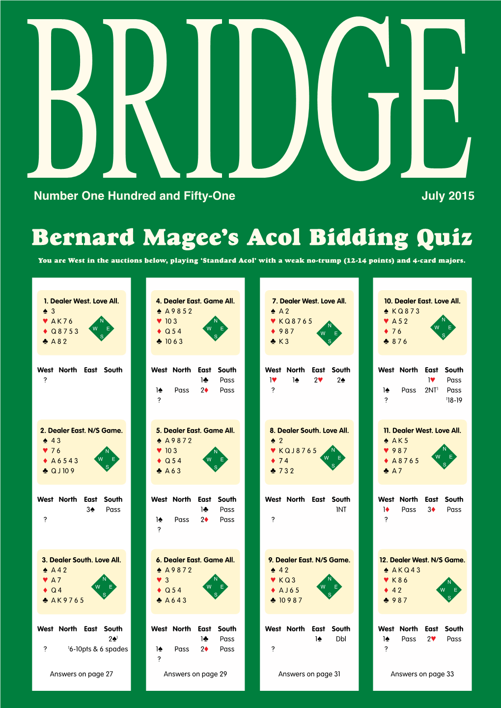 Bernard Magee's Acol Bidding Quiz