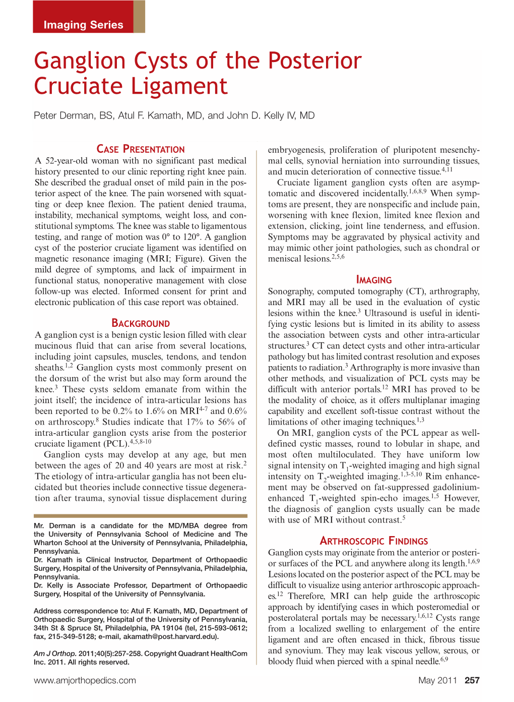 Ganglion Cysts of the Posterior Cruciate Ligament