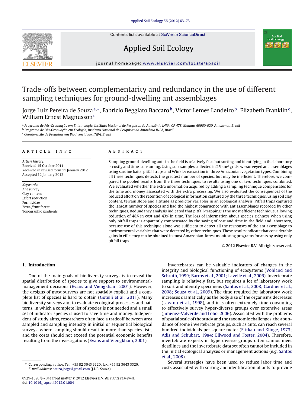 Applied Soil Ecology Trade-Offs Between Complementarity And