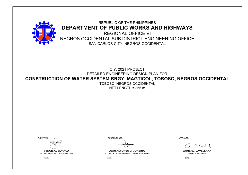 Department of Public Works and Highways Regional Office Vi Negros Occidental Sub District Engineering Office San Carlos City, Negros Occidental