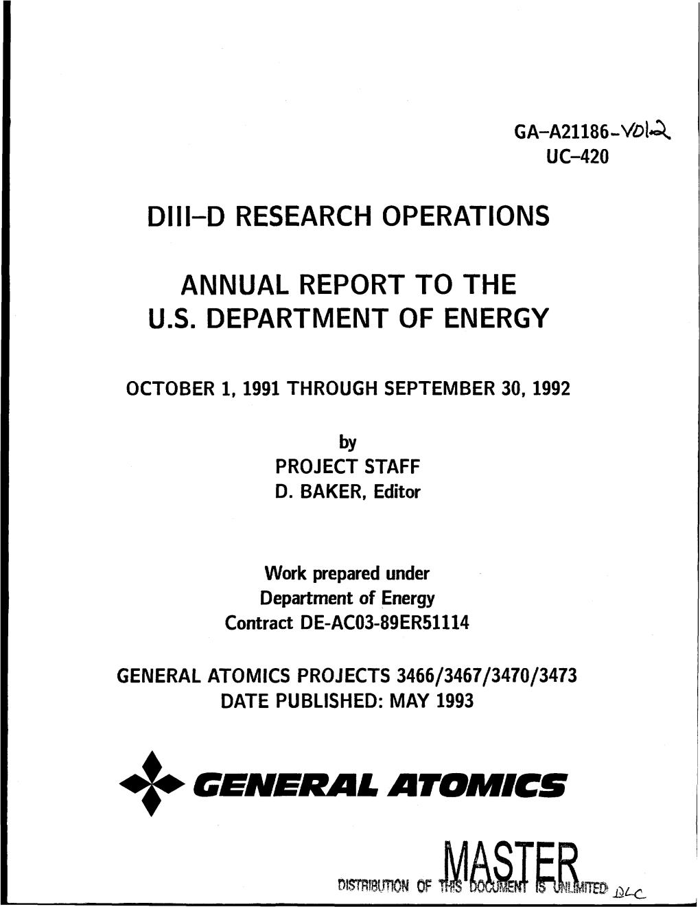 General Atomics Projects 3466/3467/3470/3473 Date Published: May 1993