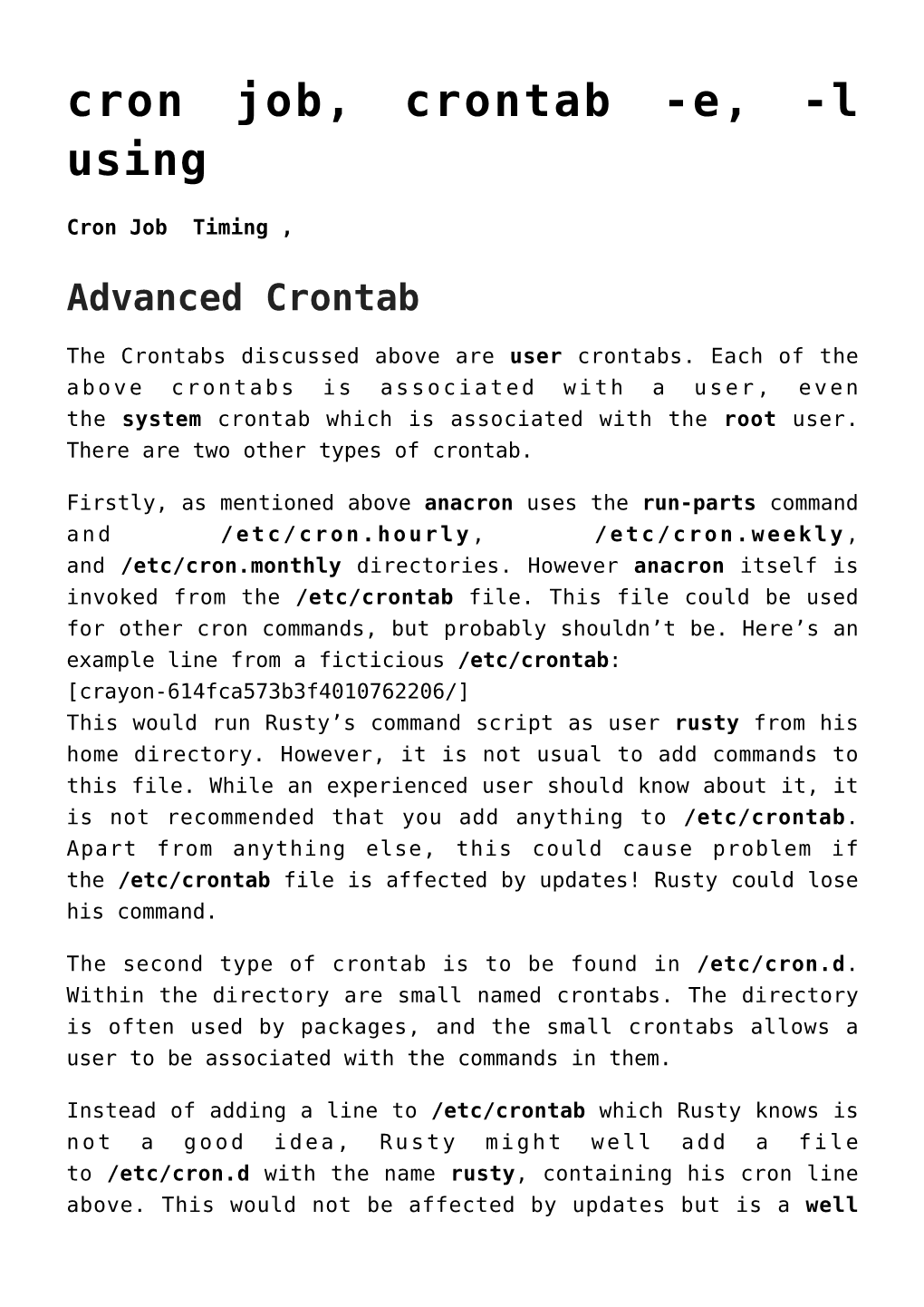 Cron Job, Crontab -E, -L Using