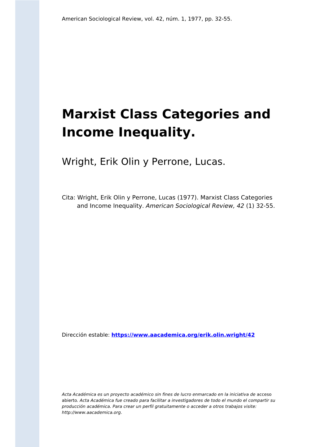 Marxist Class Categories and Income Inequality