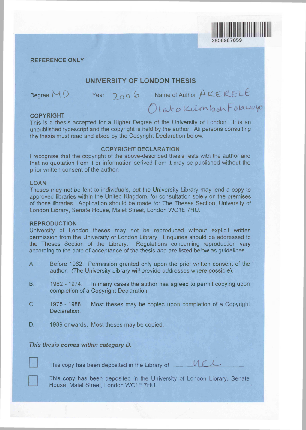 University of London Thesis