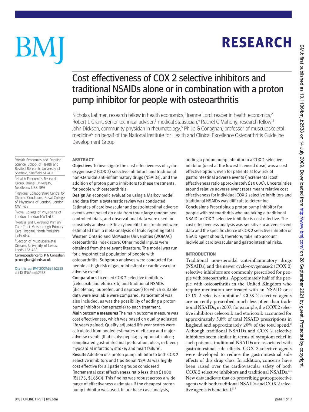 RESEARCH BMJ: First Published As 10.1136/Bmj.B2538 on 14 July 2009