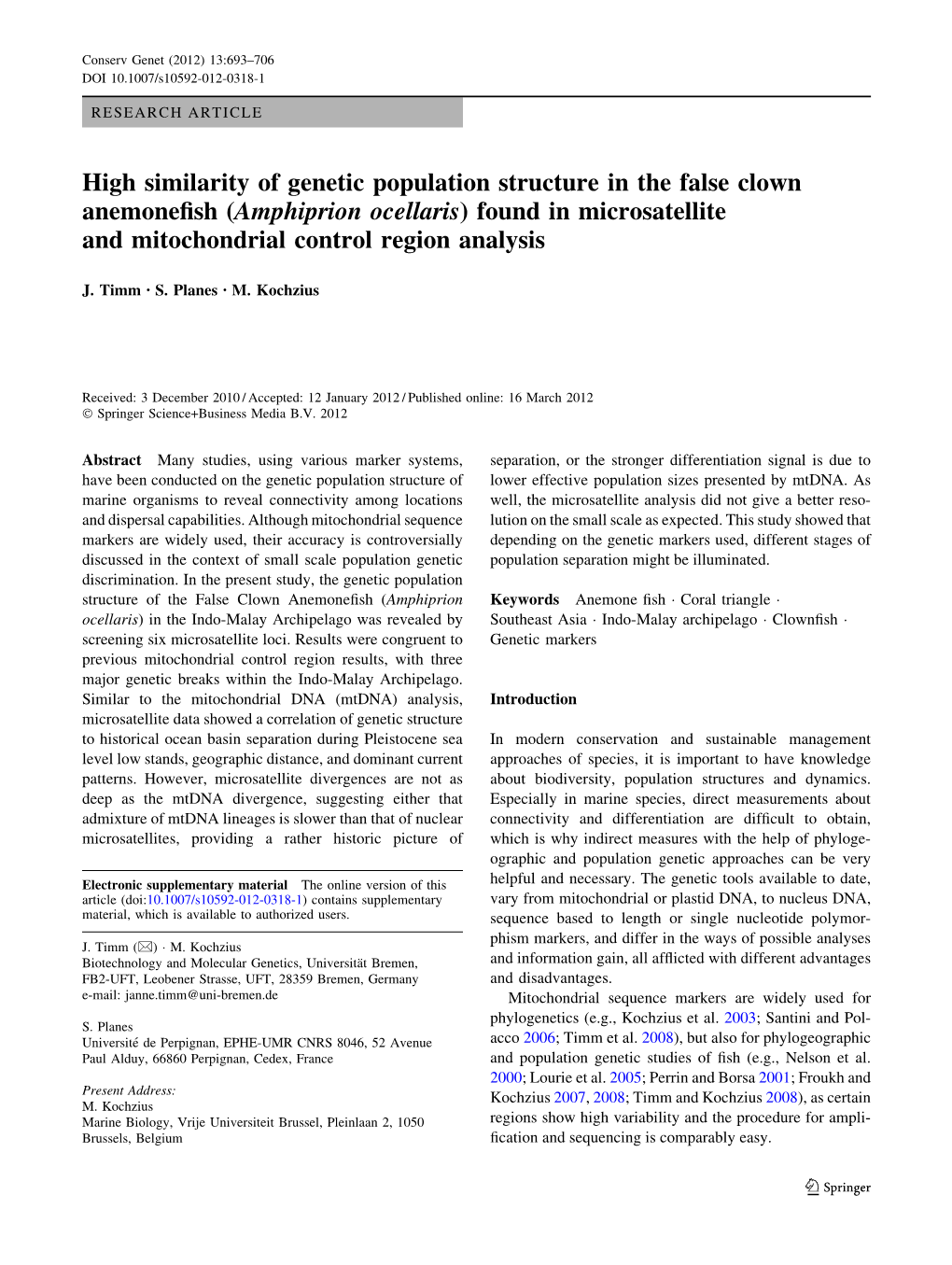 Found in Microsatellite and Mitochondrial Control Region Analysis