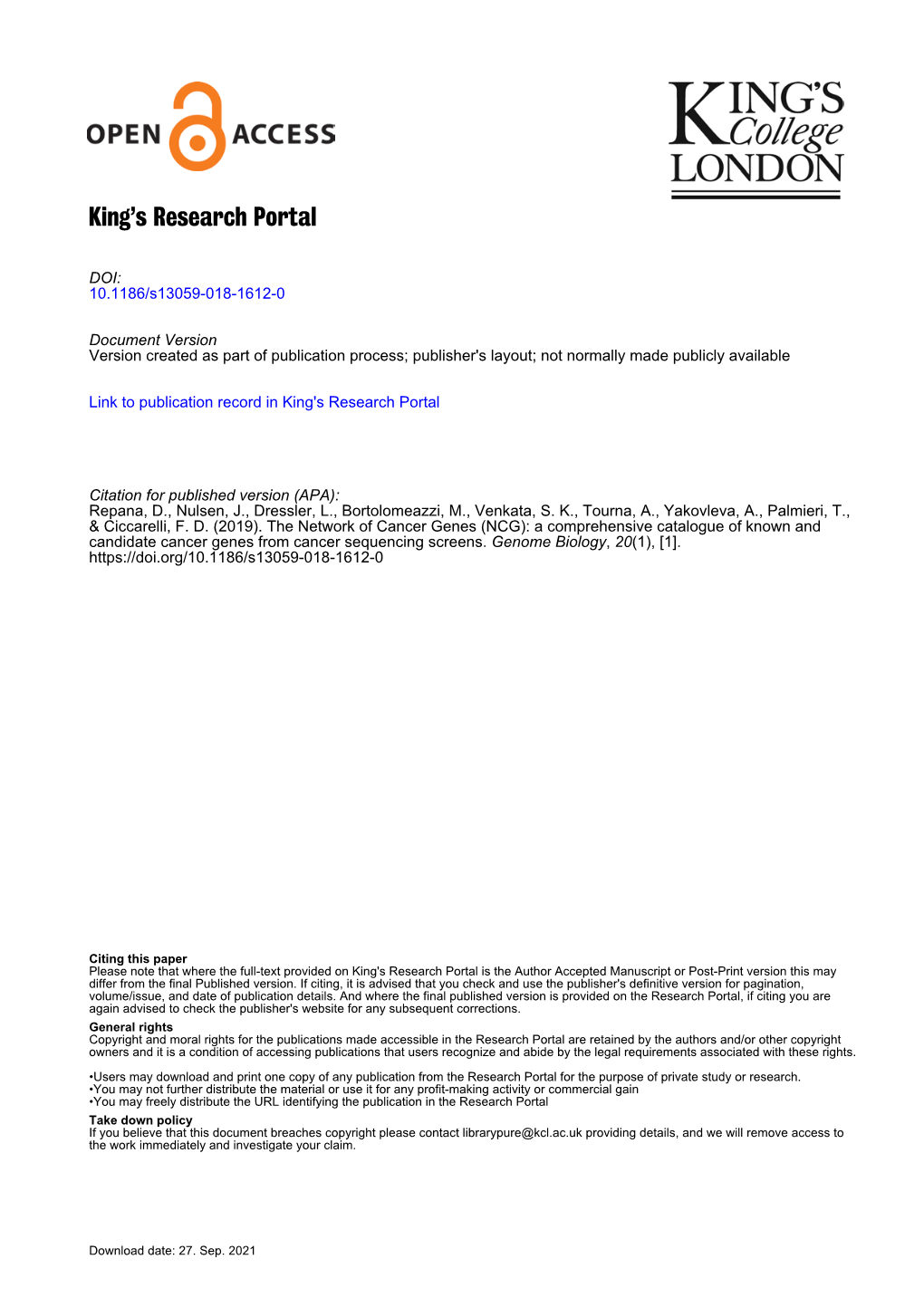 (NCG): a Comprehensive Catalogue of Known and Candidate Cancer Genes from Cancer Sequencing Screens