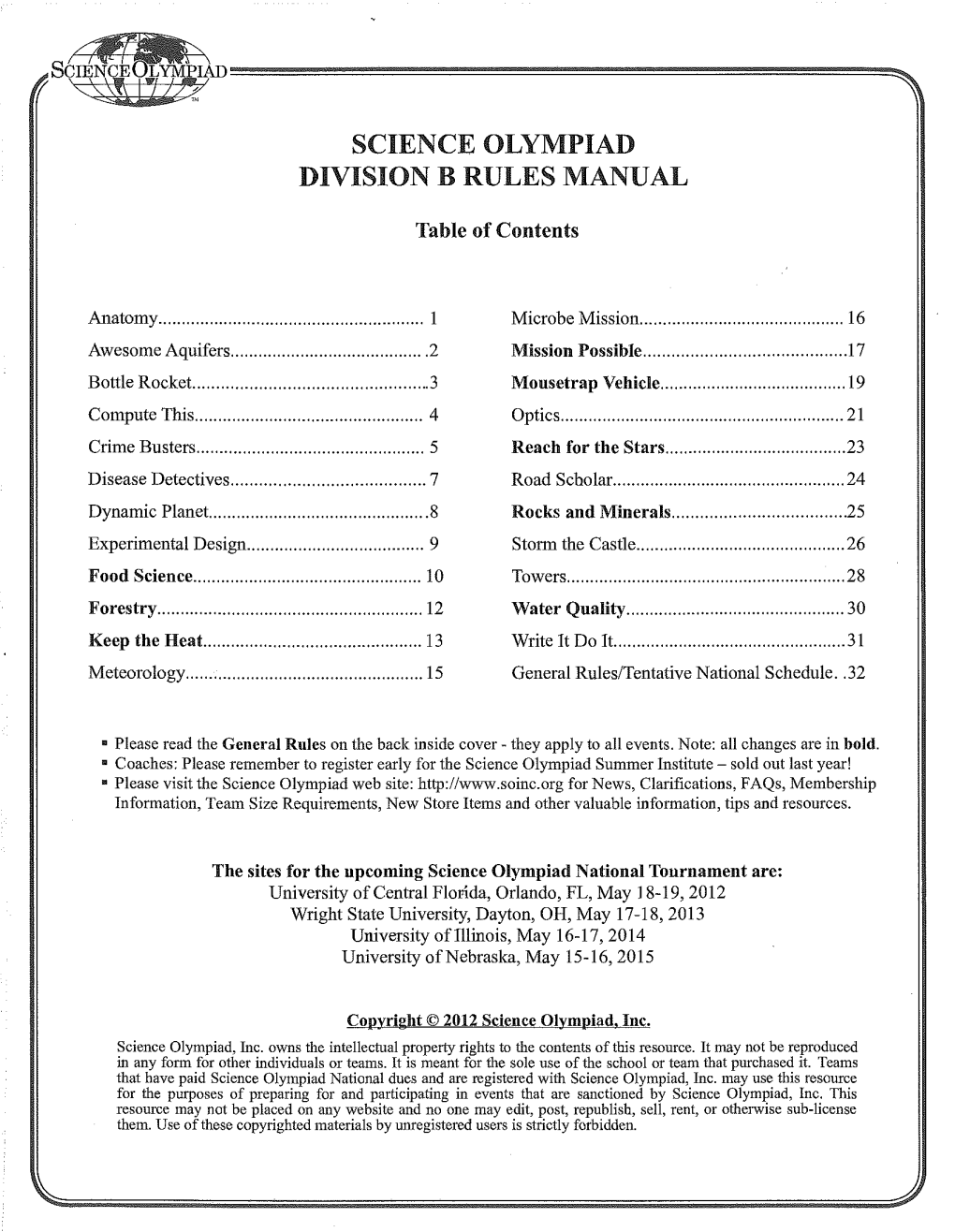 Science Olympiad Division B Rules Manual