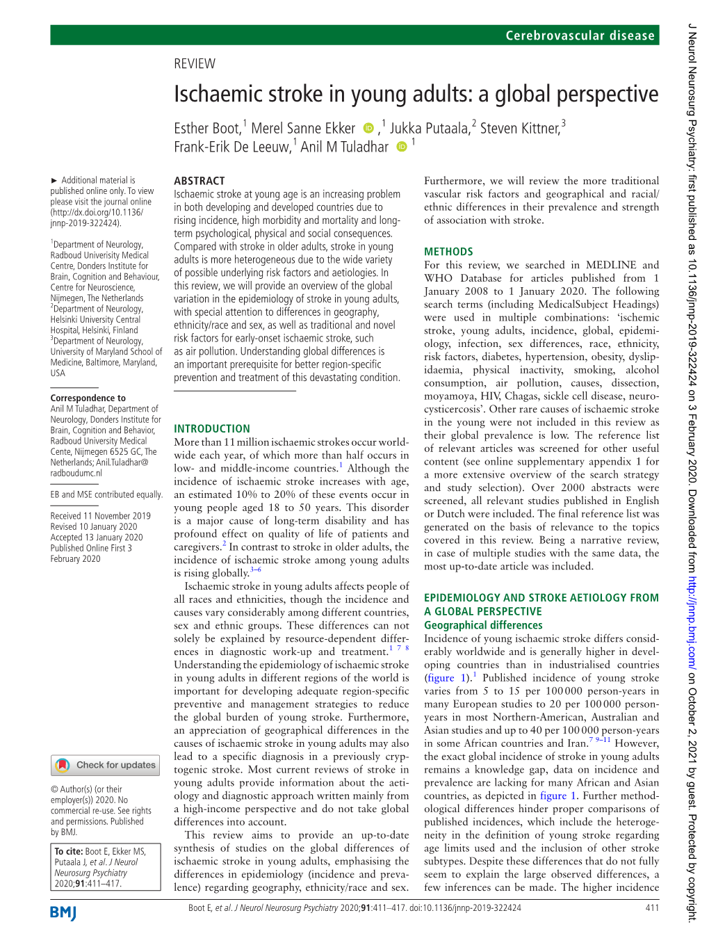 Ischaemic Stroke in Young Adults: a Global Perspective