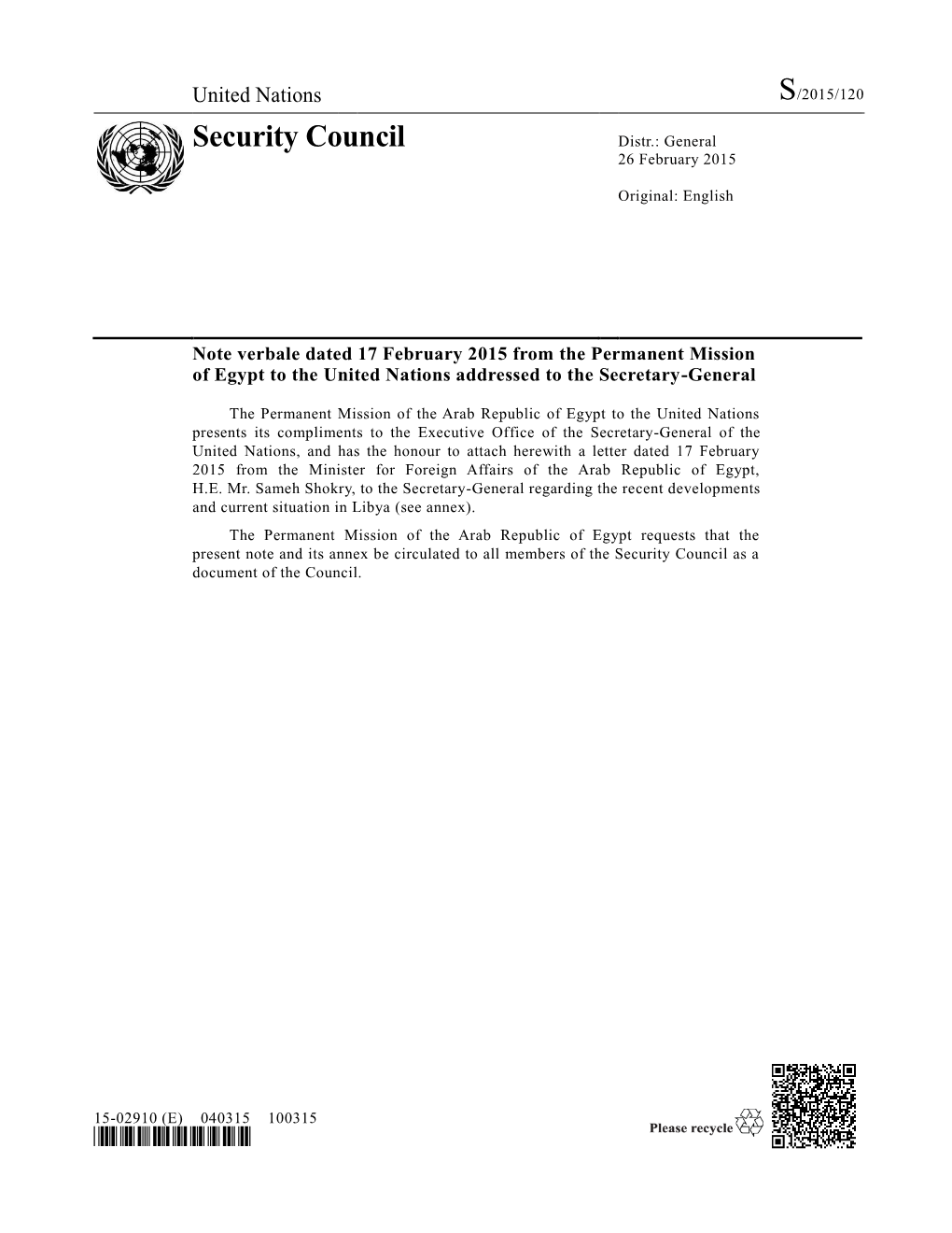 Security Council Distr.: General 26 February 2015