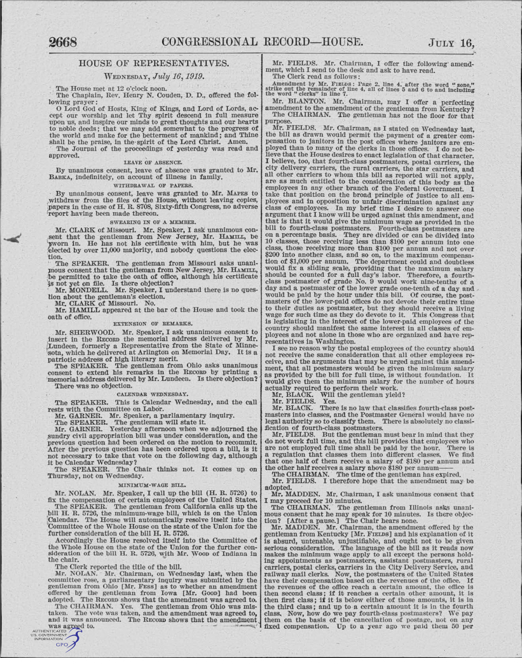 Congressional Record-House. July 16," ------~~------.------·~ House of Representatives
