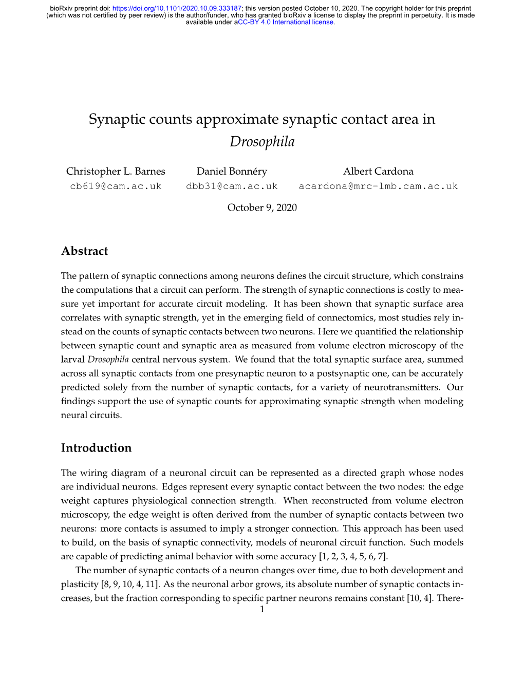 Synaptic Counts Approximate Synaptic Contact Area in Drosophila