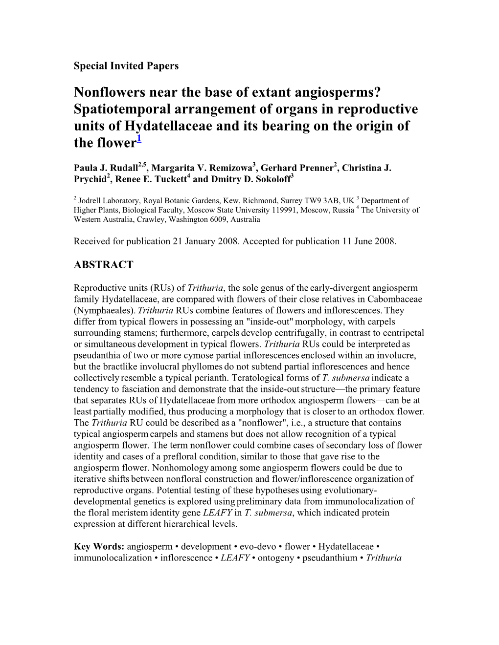 Nonflowers Near the Base of Extant Angiosperms? Spatiotemporal