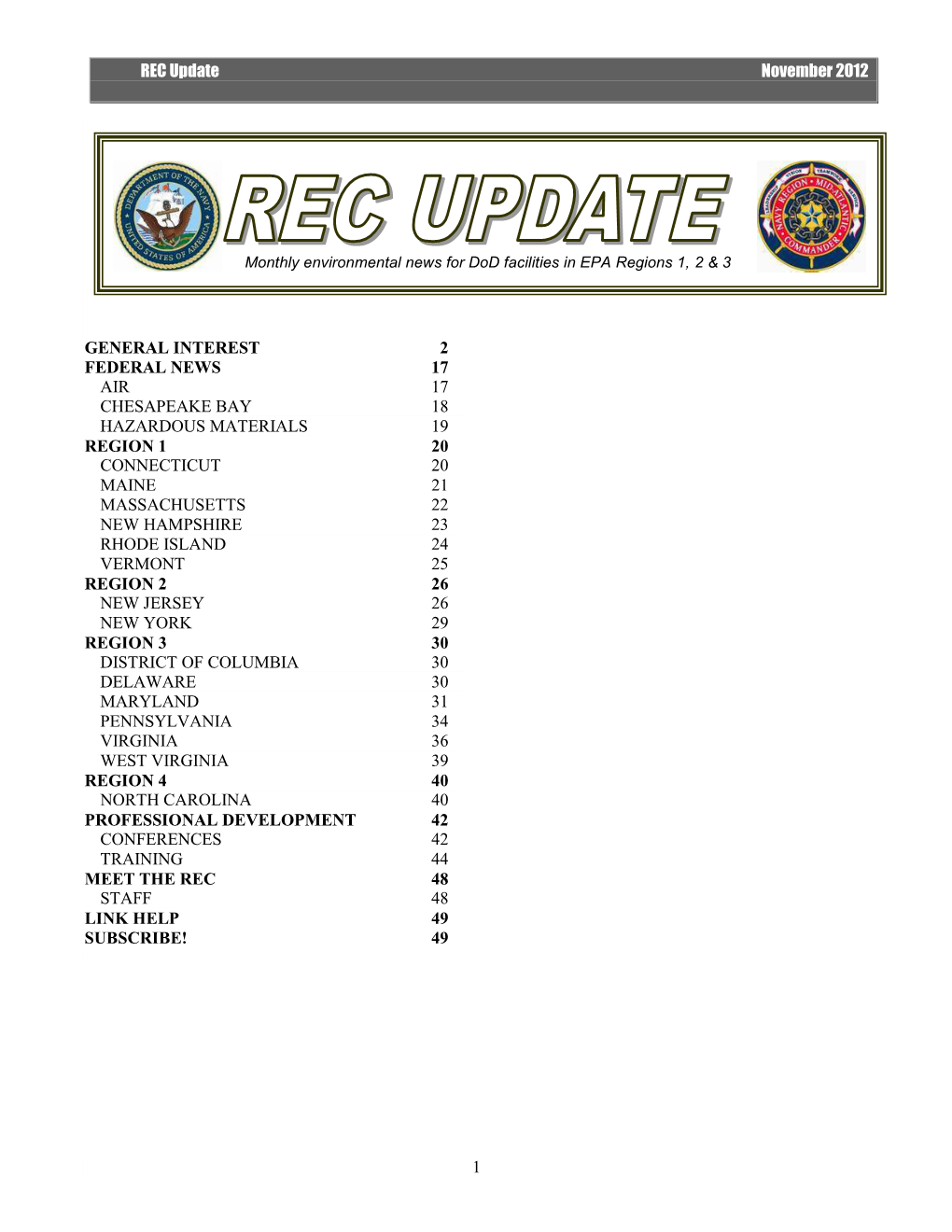 REC Update November 2012 1 GENERAL INTEREST 2 FEDERAL