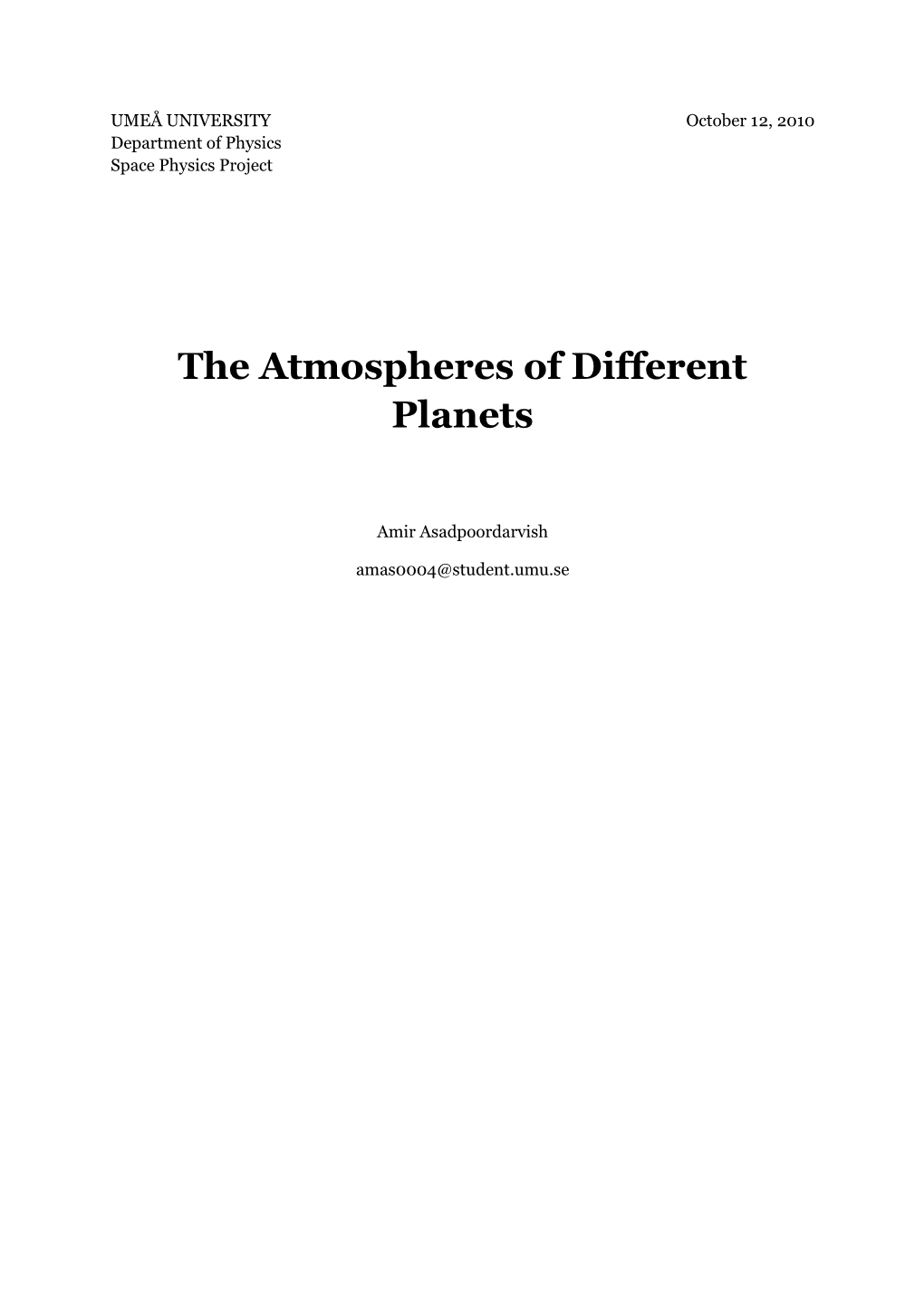 The Atmospheres of Different Planets