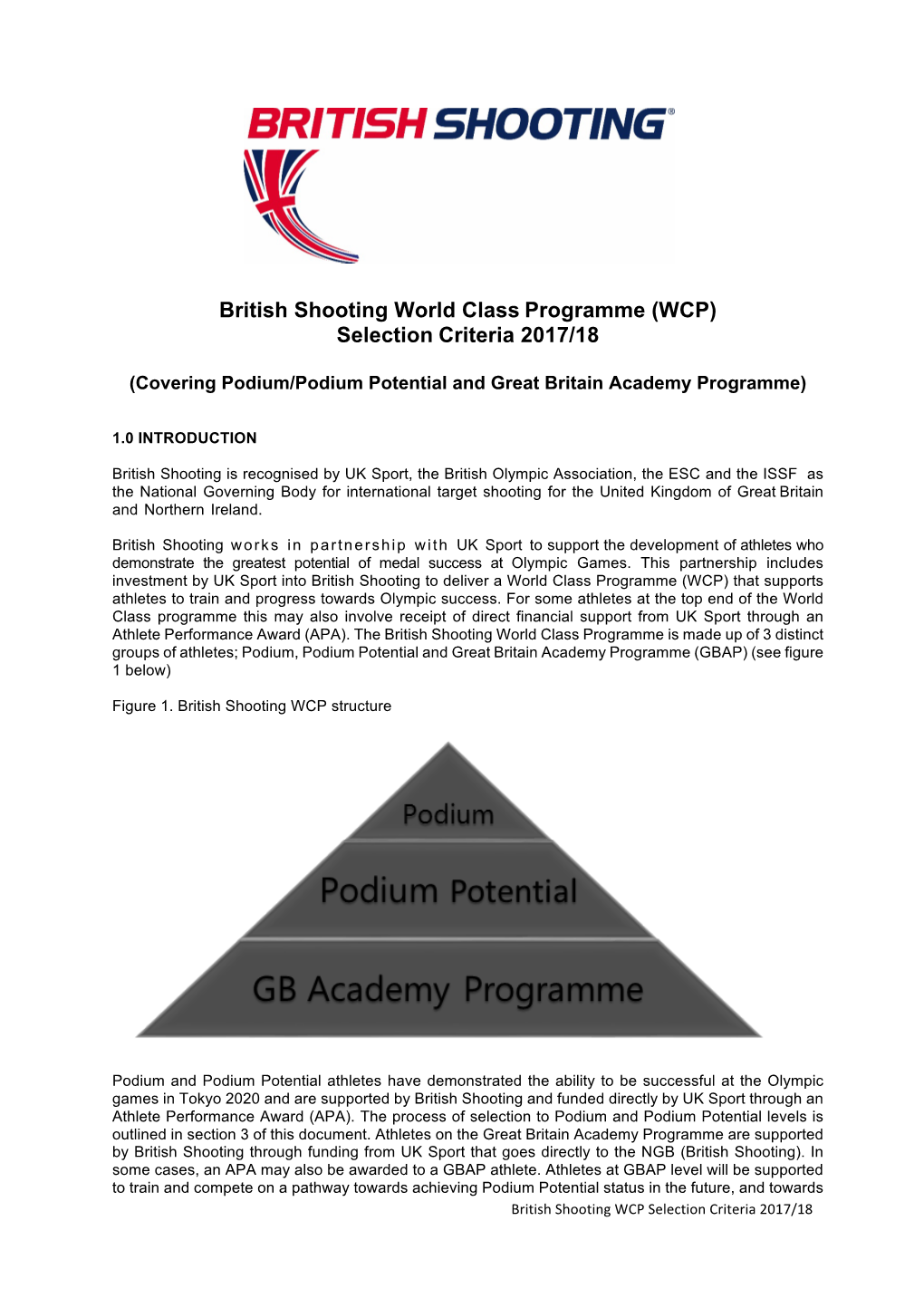 British Shooting World Class Programme (WCP) Selection Criteria 2017/18