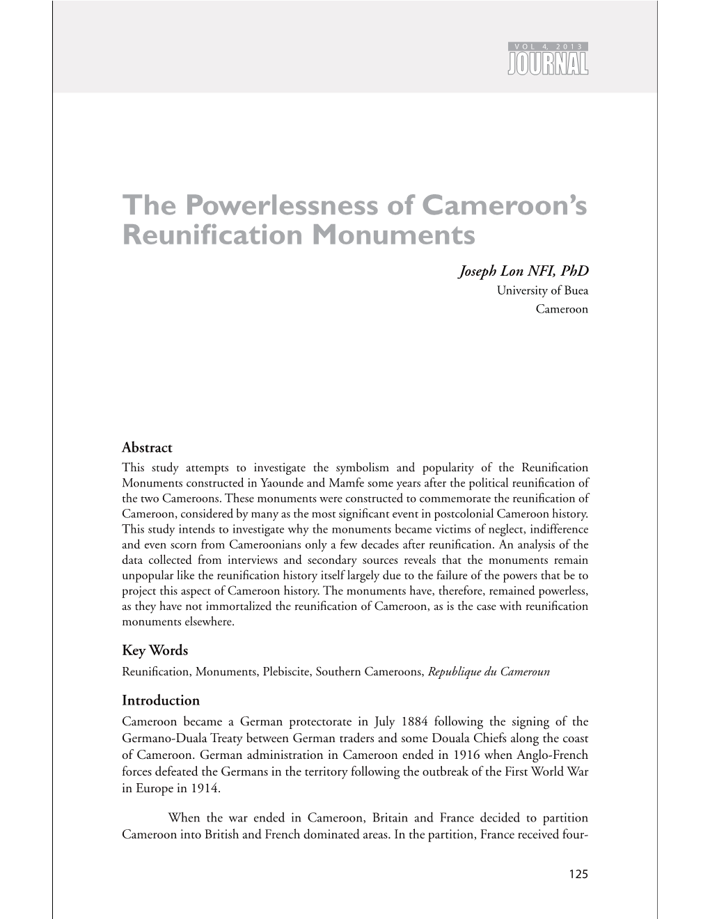 The Powerlessness of Cameroon's Reuniàcation Monuments