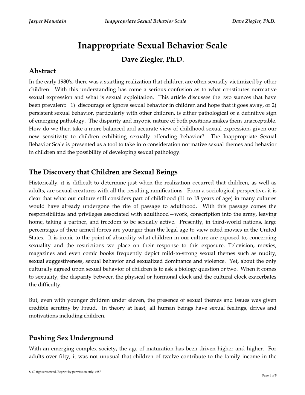 Jasper Mountain—Inappropriate Sexual Behavior Scale