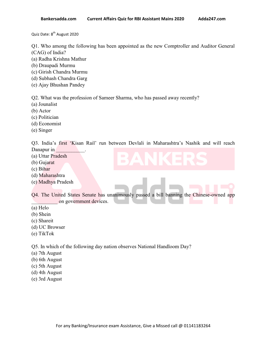 (CAG) of India? (A) Radha Krishna Mathur (B) Draupadi Murmu (C) Girish Chandra Murmu (D) Subhash Chandra Garg (E) Ajay Bhushan Pandey