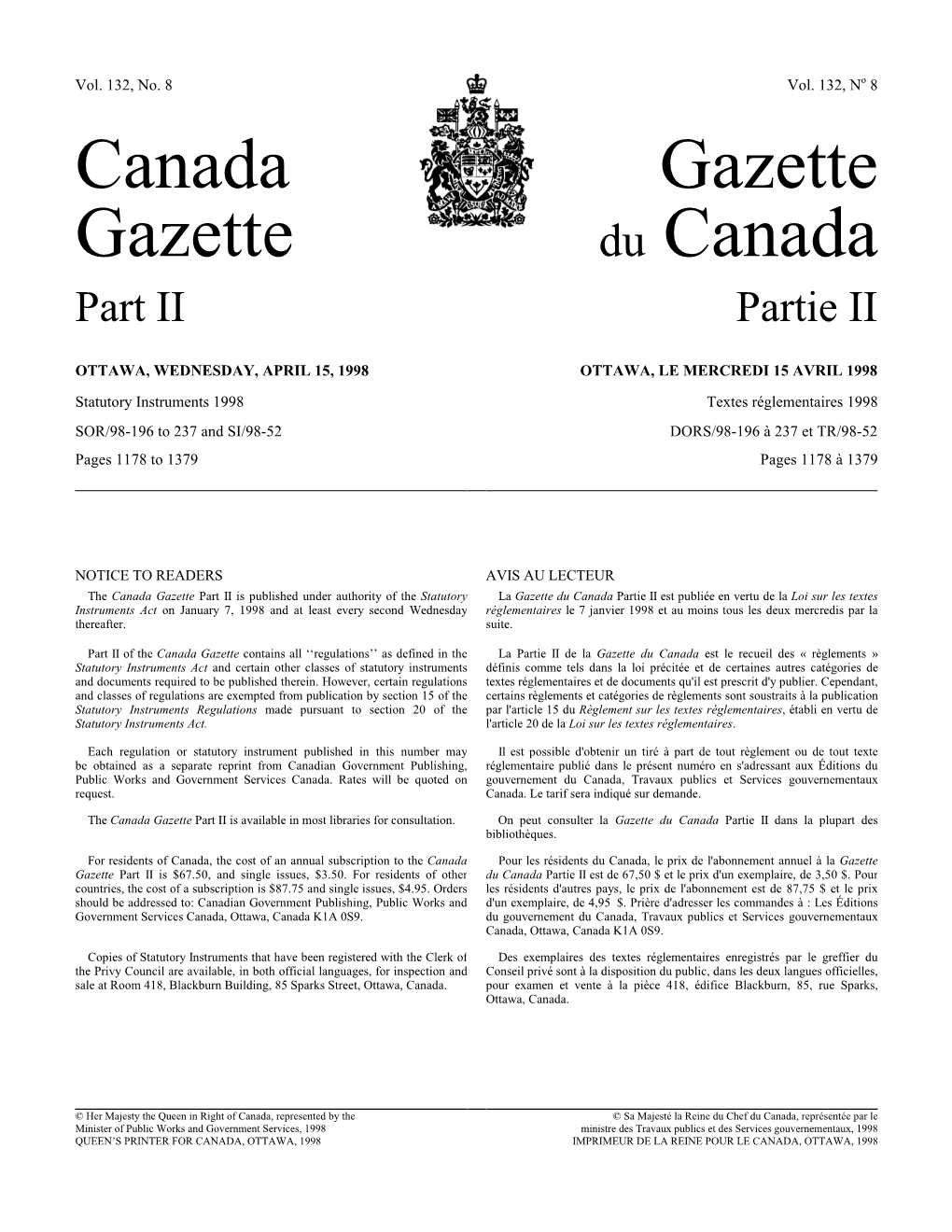 Canada Gazette, Part II