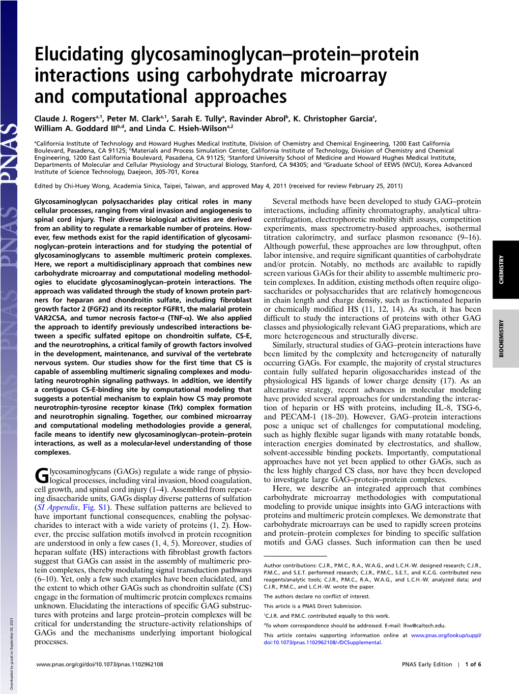 Elucidating Glycosaminoglycan–Protein–Protein Interactions Using Carbohydrate Microarray and Computational Approaches