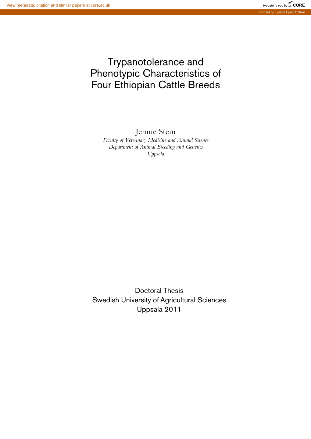 Trypanotolerance and Phenotypic Characteristics of Four Ethiopian Cattle Breeds