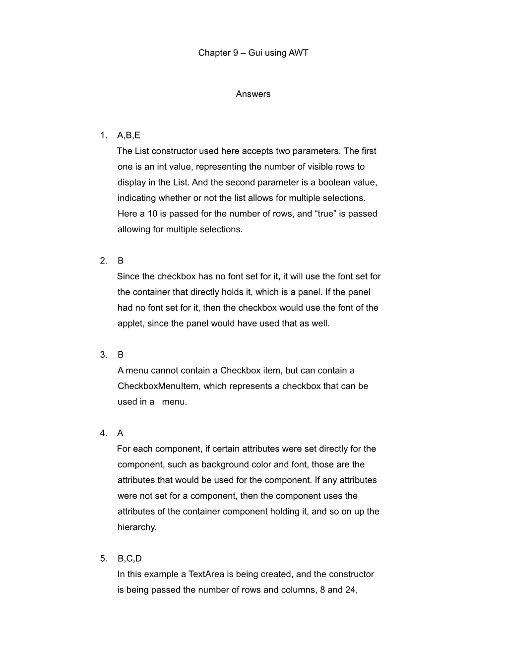 Gui Using AWT Answers 1. A,B,E the List Constructor Used Here Accepts