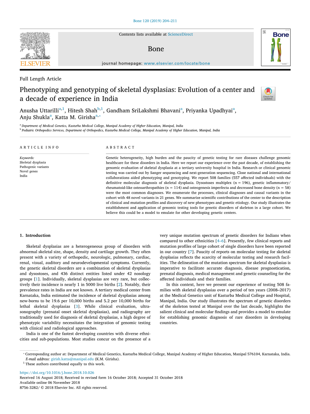 Phenotyping and Genotyping of Skeletal Dysplasias Evolution of A