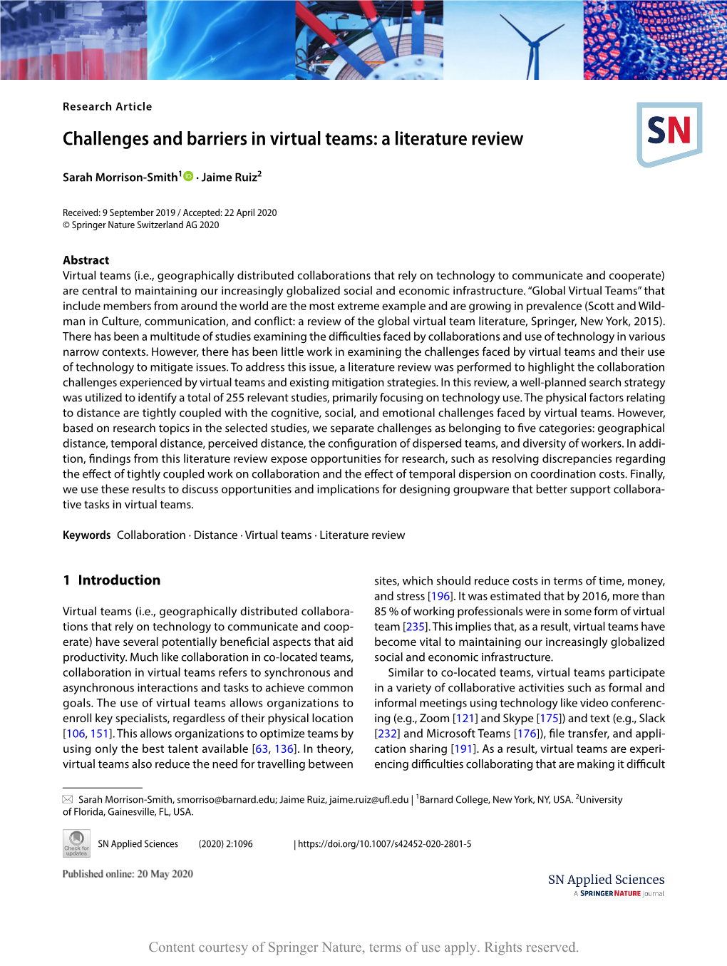 Challenges and Barriers in Virtual Teams: a Literature Review