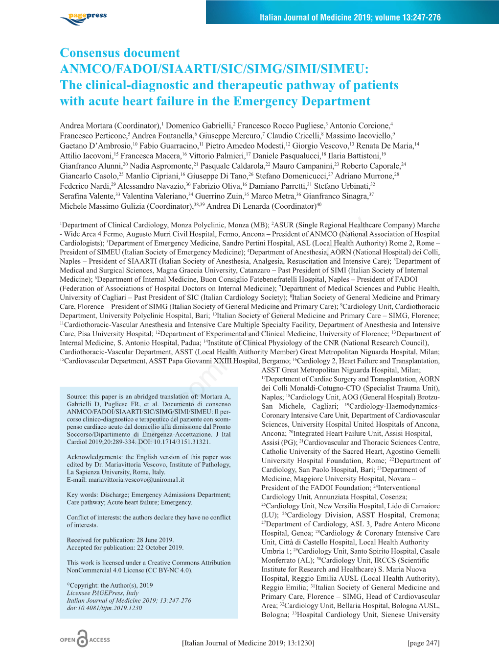 Consensus Document ANMCO/FADOI