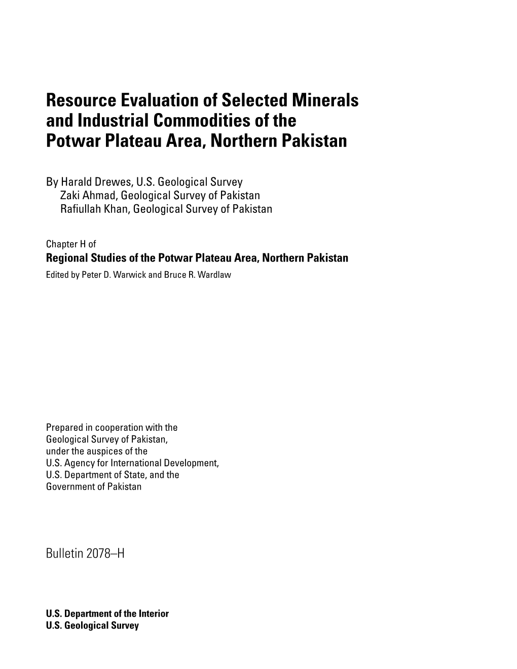 Resource Evaluation of Selected Minerals and Industrial Commodities of the Potwar Plateau Area, Northern Pakistan