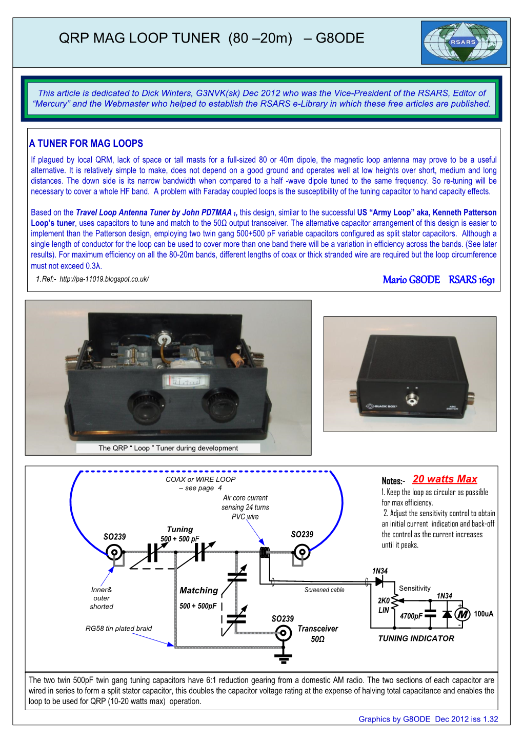 QRP MAG LOOP TUNER (80 –20M) – G8ODE