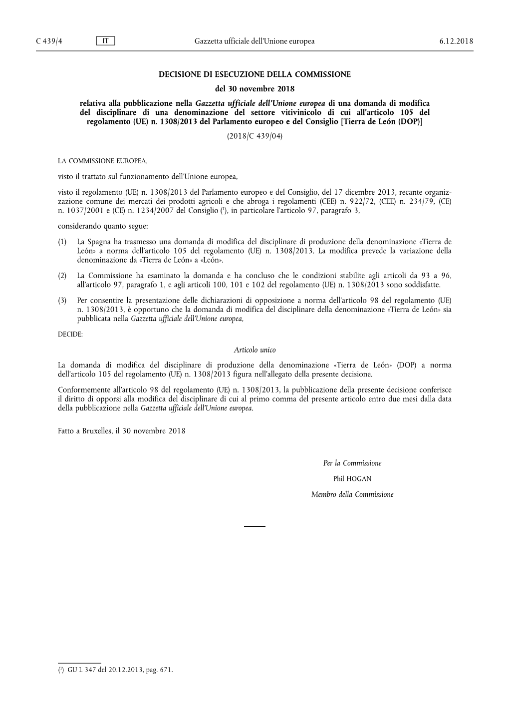 Decisione Di Esecuzione Della Commissione, Del 30 Novembre