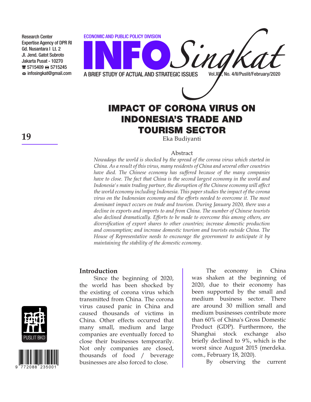 Impact of Corona Virus on Indonesia's Trade And