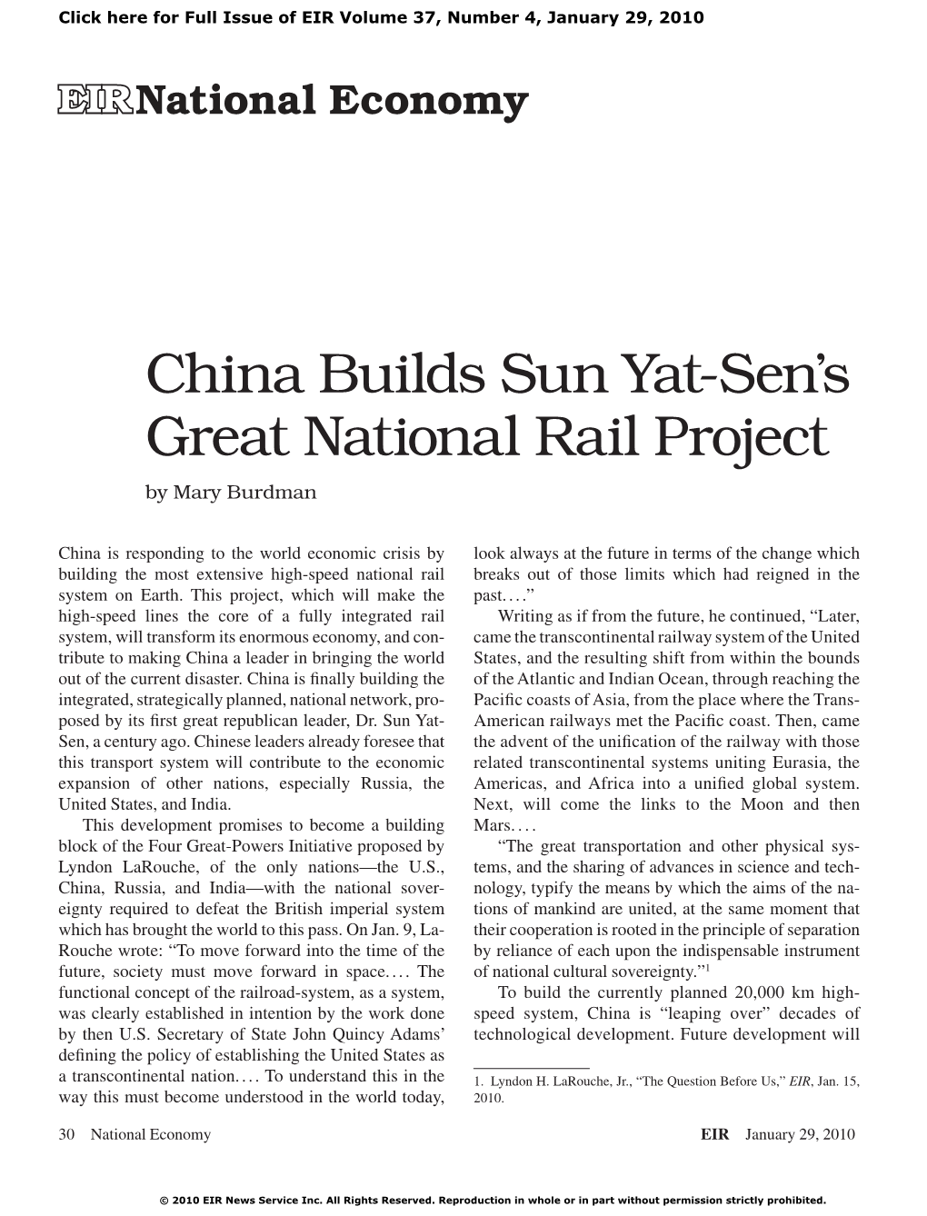 China Builds Sun Yat-Sen's Great National Rail Project