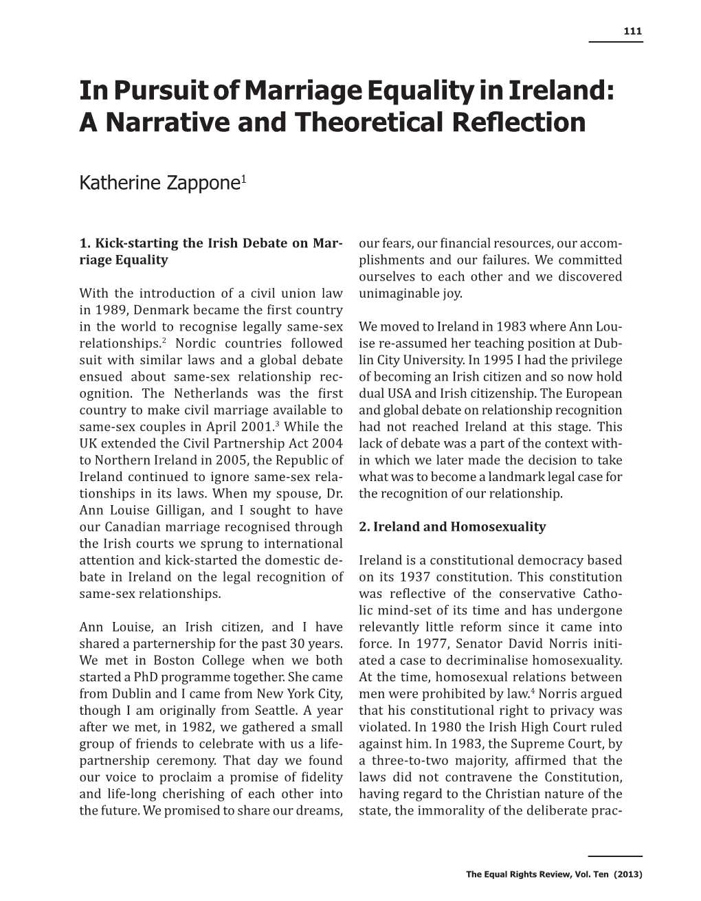 In Pursuit of Marriage Equality in Ireland: a Narrative and Theoretical Reflection