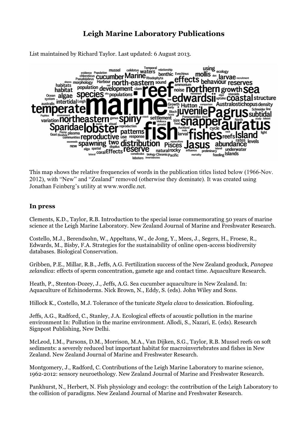 Leigh Marine Laboratory Publications