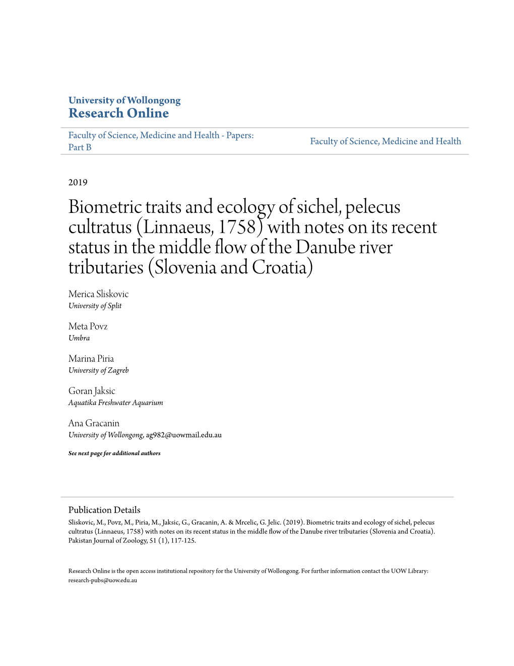 Biometric Traits and Ecology of Sichel, Pelecus Cultratus (Linnaeus, 1758)