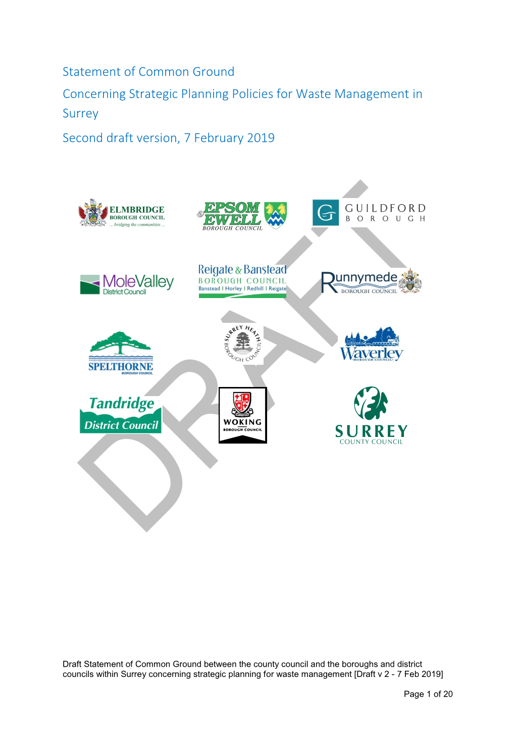 Statement of Common Ground Concerning Strategic Planning Policies for Waste Management in Surrey