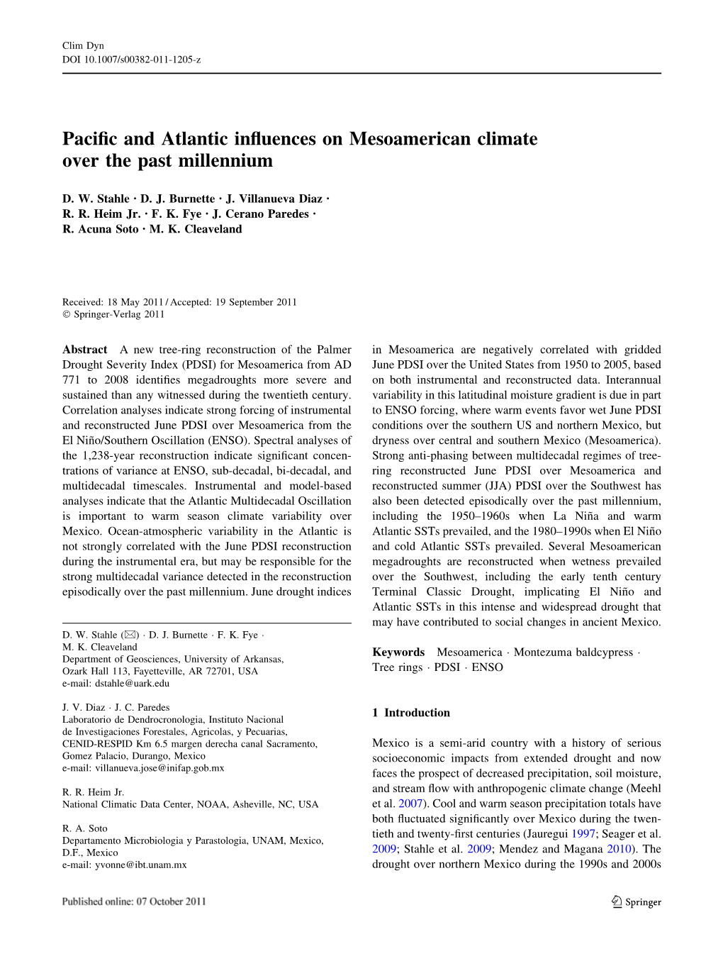 Pacific and Atlantic Influences on Mesoamerican Climate Over The